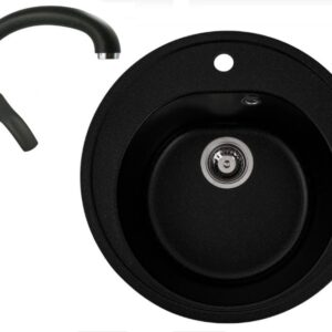 Set Chiuveta Neagra De Bucatarie Elefant Premium + Baterie Fleko