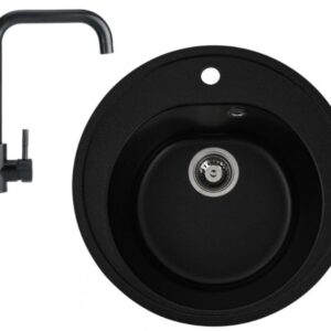 Chiuveta Neagra De Bucatarie Elefant Premium Compozit Granit + Baterie