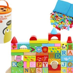 Set 200 cuburi din lemn in galetusa - Jucarii din lemn