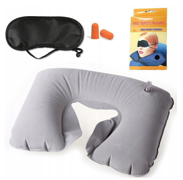 Set perna gat gonflabila pentru calatorii, masca pentru dormit si dopuri de urechi