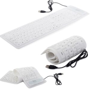 Tastatura flexibila din silicon pentru laptop sau PC, 113 de taste, impermeabila, alba
