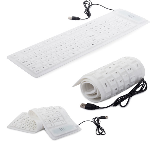 Tastatura flexibila din silicon pentru laptop sau PC, 113 de taste, impermeabila, alba